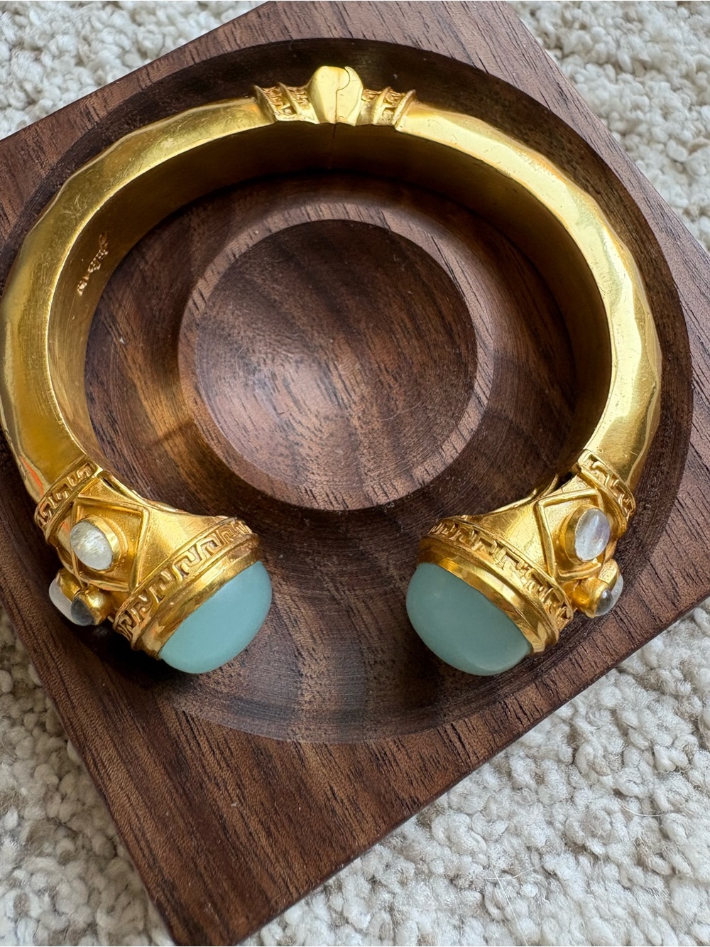 Julie Vos Gold Cuff Bracelet with Pale Aqua Stone Ends